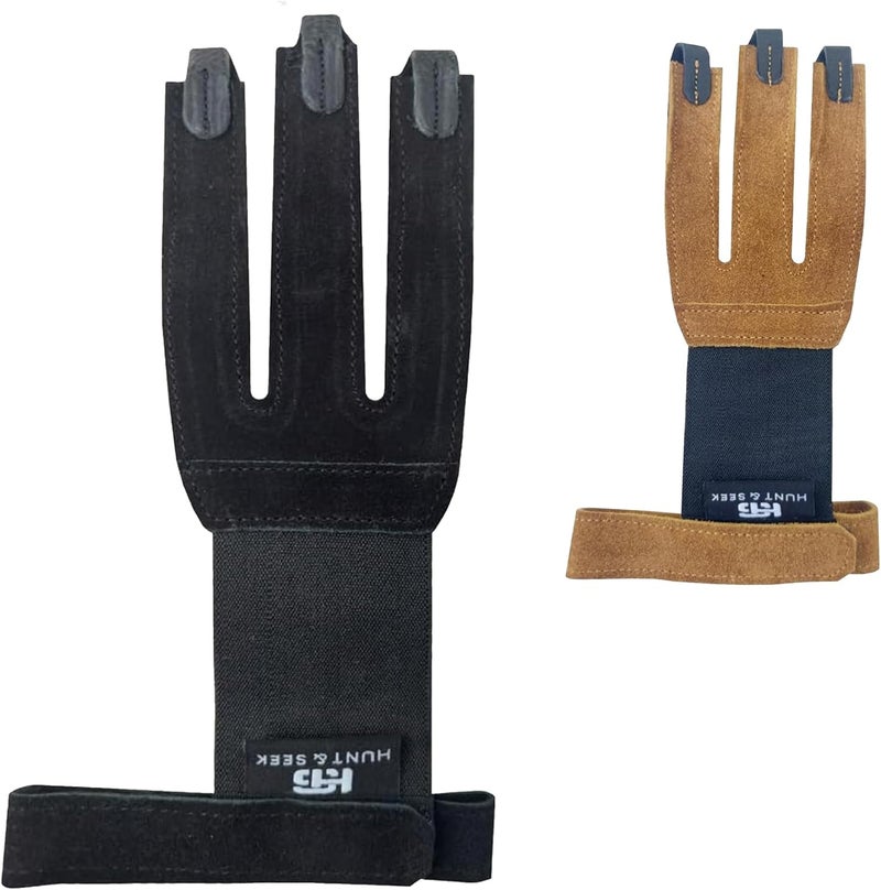 Hunt & Seek Archery Glove Finger Tab Accessories - Suede Leather Hunting Glove for Recurve & Compound Bow - Three Finger Guard Unisex - Image 1